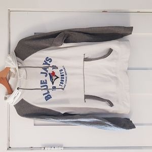 Campus Crew blue Jay's hoodie, unisex, white with grey sleeves, size large